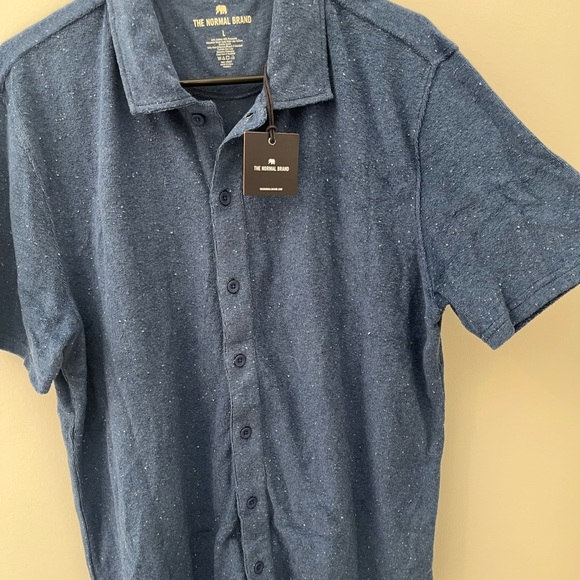 The Normal Brand Terry Towel Button Down in Navy, Size L - Picture 4 of 6